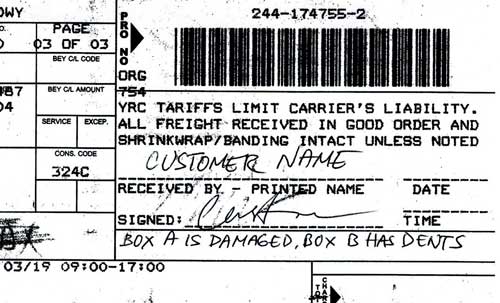 Sample Delivery Receipt